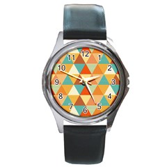 Triangles Pattern  Round Metal Watch by TastefulDesigns