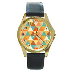 Triangles Pattern  Round Gold Metal Watch by TastefulDesigns