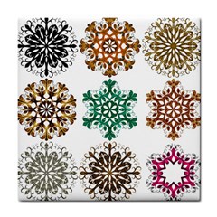 A Set Of 9 Nine Snowflakes On White Tile Coasters by Amaryn4rt