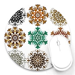 A Set Of 9 Nine Snowflakes On White Round Mousepads by Amaryn4rt