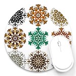 A Set Of 9 Nine Snowflakes On White Round Mousepads Front