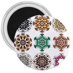 A Set Of 9 Nine Snowflakes On White 3  Magnets by Amaryn4rt