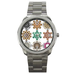 A Set Of 9 Nine Snowflakes On White Sport Metal Watch by Amaryn4rt