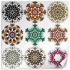 A Set Of 9 Nine Snowflakes On White Canvas 12  X 12   by Amaryn4rt