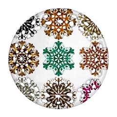 A Set Of 9 Nine Snowflakes On White Round Filigree Ornament (two Sides) by Amaryn4rt