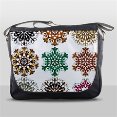 A Set Of 9 Nine Snowflakes On White Messenger Bags by Amaryn4rt