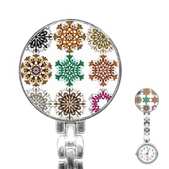 A Set Of 9 Nine Snowflakes On White Stainless Steel Nurses Watch by Amaryn4rt