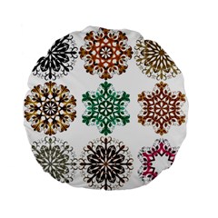 A Set Of 9 Nine Snowflakes On White Standard 15  Premium Flano Round Cushions by Amaryn4rt