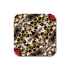 Background Fabric Animal Motifs And Flowers Rubber Square Coaster (4 Pack)  by Amaryn4rt