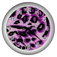 Background Fabric Animal Motifs Lilac Wall Clocks (silver)  by Amaryn4rt