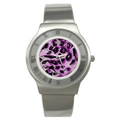 Background Fabric Animal Motifs Lilac Stainless Steel Watch by Amaryn4rt