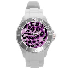 Background Fabric Animal Motifs Lilac Round Plastic Sport Watch (l) by Amaryn4rt