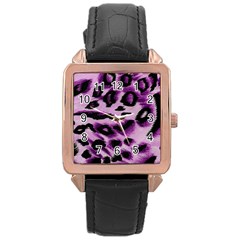 Background Fabric Animal Motifs Lilac Rose Gold Leather Watch  by Amaryn4rt