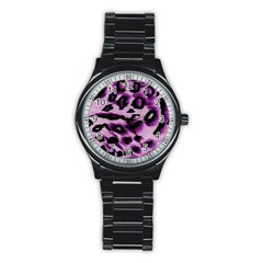 Background Fabric Animal Motifs Lilac Stainless Steel Round Watch by Amaryn4rt