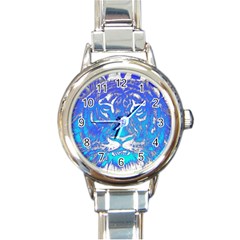 Background Fabric With Tiger Head Pattern Round Italian Charm Watch