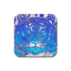 Background Fabric With Tiger Head Pattern Rubber Coaster (Square) 