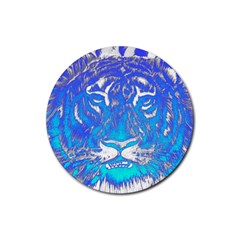 Background Fabric With Tiger Head Pattern Rubber Round Coaster (4 pack) 