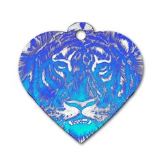 Background Fabric With Tiger Head Pattern Dog Tag Heart (two Sides) by Amaryn4rt