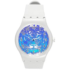 Background Fabric With Tiger Head Pattern Round Plastic Sport Watch (M)