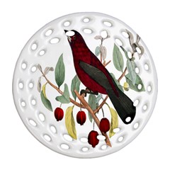 Bird On Branch Illustration Round Filigree Ornament (two Sides)