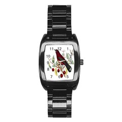 Bird On Branch Illustration Stainless Steel Barrel Watch