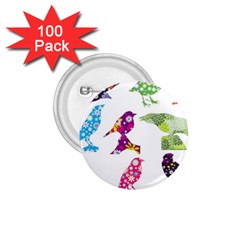 Birds Colorful Floral Funky 1 75  Buttons (100 Pack) 