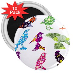 Birds Colorful Floral Funky 3  Magnets (10 Pack)  by Amaryn4rt