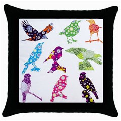 Birds Colorful Floral Funky Throw Pillow Case (black) by Amaryn4rt