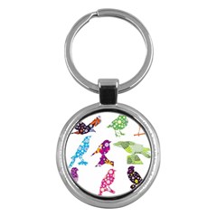 Birds Colorful Floral Funky Key Chains (round)  by Amaryn4rt