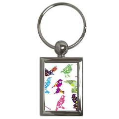 Birds Colorful Floral Funky Key Chains (rectangle)  by Amaryn4rt