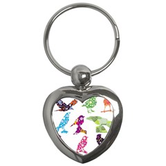 Birds Colorful Floral Funky Key Chains (heart)  by Amaryn4rt