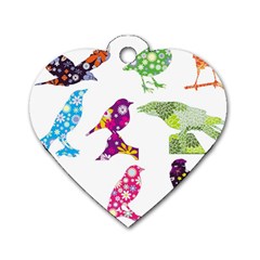 Birds Colorful Floral Funky Dog Tag Heart (one Side) by Amaryn4rt