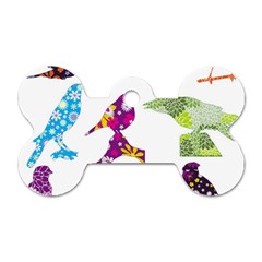 Birds Colorful Floral Funky Dog Tag Bone (two Sides) by Amaryn4rt