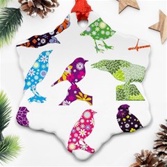 Birds Colorful Floral Funky Snowflake Ornament (two Sides)