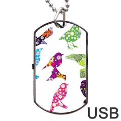 Birds Colorful Floral Funky Dog Tag Usb Flash (one Side)