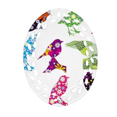 Birds Colorful Floral Funky Oval Filigree Ornament (two Sides)