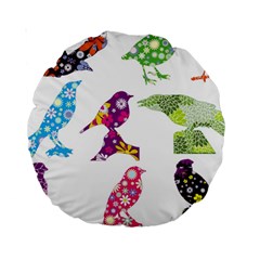 Birds Colorful Floral Funky Standard 15  Premium Round Cushions by Amaryn4rt