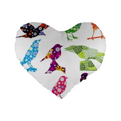 Birds Colorful Floral Funky Standard 16  Premium Heart Shape Cushions by Amaryn4rt