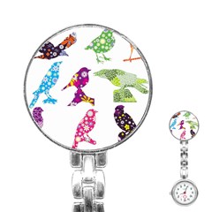 Birds Colorful Floral Funky Stainless Steel Nurses Watch by Amaryn4rt