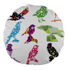 Birds Colorful Floral Funky Large 18  Premium Flano Round Cushions