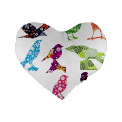 Birds Colorful Floral Funky Standard 16  Premium Flano Heart Shape Cushions