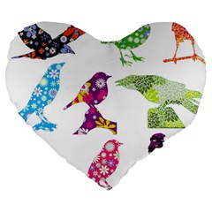 Birds Colorful Floral Funky Large 19  Premium Flano Heart Shape Cushions by Amaryn4rt