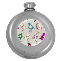 Birds Floral Pattern Wallpaper Round Hip Flask (5 Oz) by Amaryn4rt