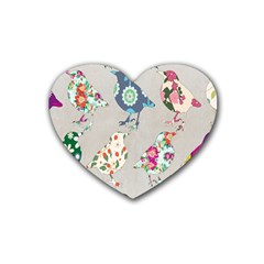 Birds Floral Pattern Wallpaper Heart Coaster (4 Pack)  by Amaryn4rt