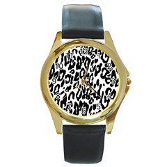 Black And White Leopard Skin Round Gold Metal Watch by Amaryn4rt