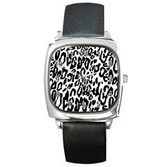 Black And White Leopard Skin Square Metal Watch by Amaryn4rt