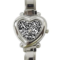 Black And White Leopard Skin Heart Italian Charm Watch by Amaryn4rt