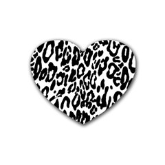 Black And White Leopard Skin Rubber Coaster (heart)  by Amaryn4rt