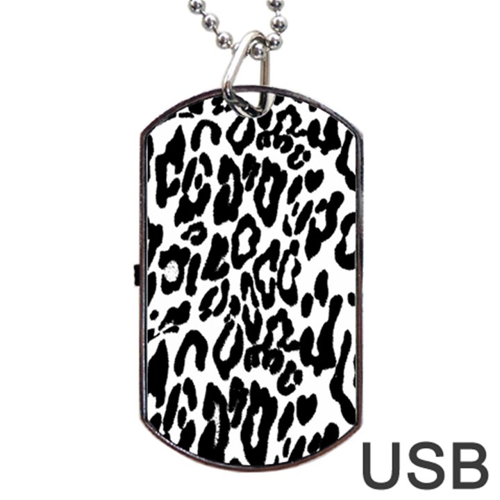 Black And White Leopard Skin Dog Tag USB Flash (One Side)