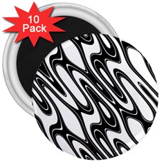 Black And White Wave Abstract 3  Magnets (10 Pack)  by Amaryn4rt